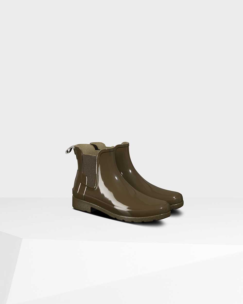 Hunter Refined Gloss Slim Fit Women's Chelsea Boots NZ-83778D Camo Green